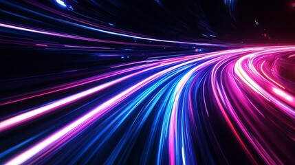 Fototapeta premium Vibrant motion blur streaks of neon pink and electric blue light moving through a dark tunnel