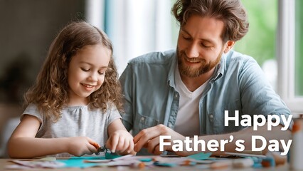 Fototapeta premium Happy Fathers Day celebration with father and daughter crafting.