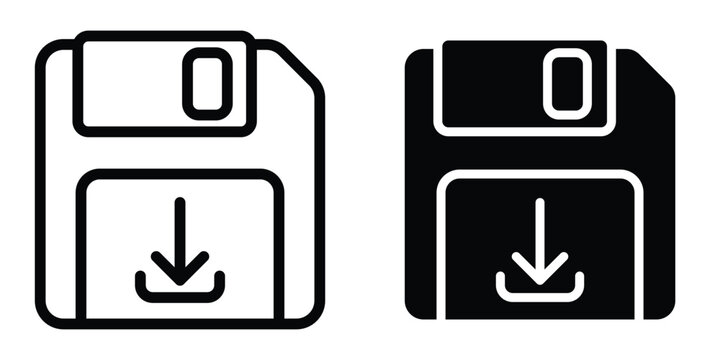 save button icon set in outlined drawings with flat version.