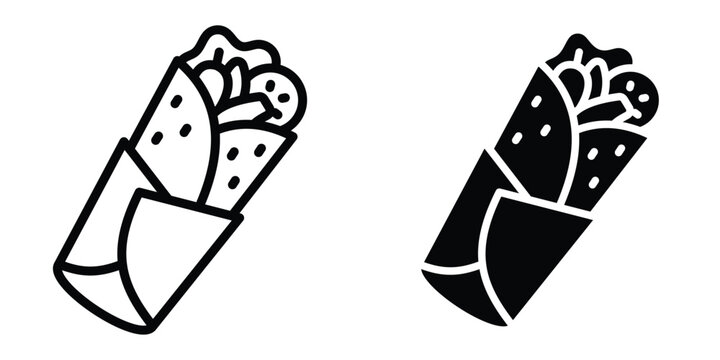 Shawarma icon set in outlined drawings with flat version.