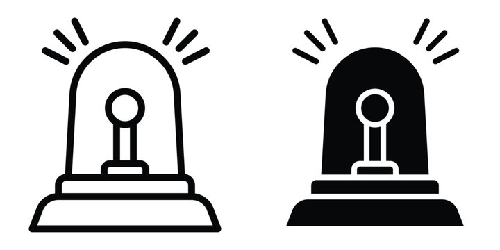 Siren icon set in outlined drawings with flat version.