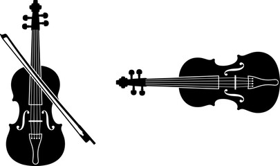 Violin Silhouette Collection with Bow String Instrument Classical Music Performance Orchestra and Acoustic Arts Design © Jahanara