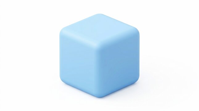 Light Blue Cube Object Isolated White.