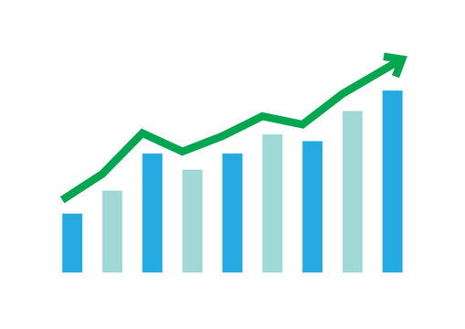 This illustration shows a series of parallel bars with alternating blue and green colors arranged in parallel. Above the bars is a bright green trend line that moves upwards to the upper right.