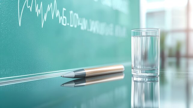 Forecast Business professional writing projected sales numbers on a glass board.