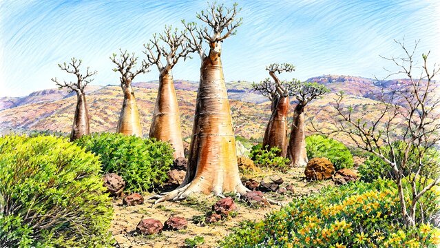 Desert landscape with bottle trees