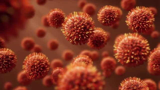 Microscopic View of Hantavirus Cells and Pathogens 3D Rendering