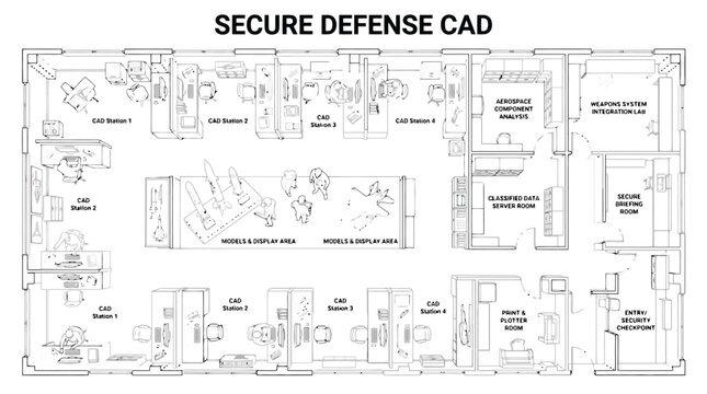 Plan d'Architecture de Studio de Design CAO Emballage Vectoriel pour Projets Industriels, Am&eacute;nagement de Bureau et Logistique (EPS)