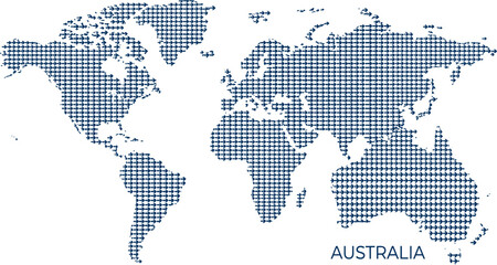 Fototapeta premium World Map Illustration Formed by Directional Arrows Highlighting Global Connectivity Navigation International Communication and Geographic Concepts