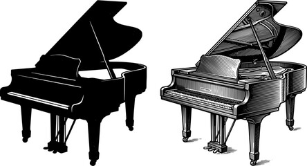 Elegant Grand Piano Illustration Featuring Classical Music Instrument Vintage Concert Performance and Luxury Musical Artwork Design © Jahanara