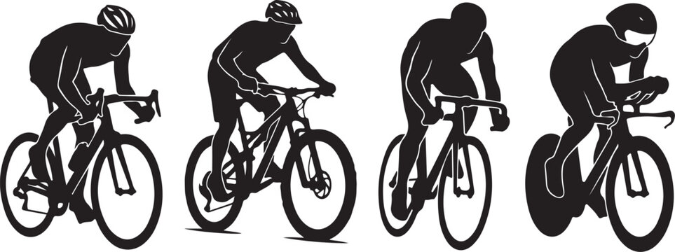 four cycling athlete silhouettes bundle vector set