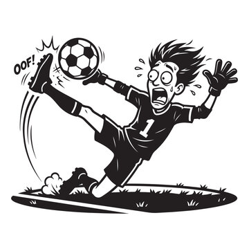 Goalkeeper Accidentally Kicks Soccer Ball Into Own Face Vector