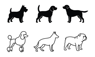 Dog breed silhouettes collection vector graphics of terrier beagle labrador poodle husky and bulldog © Maidul islam