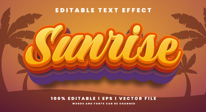 sunrise 3d vector text effect with modern style design