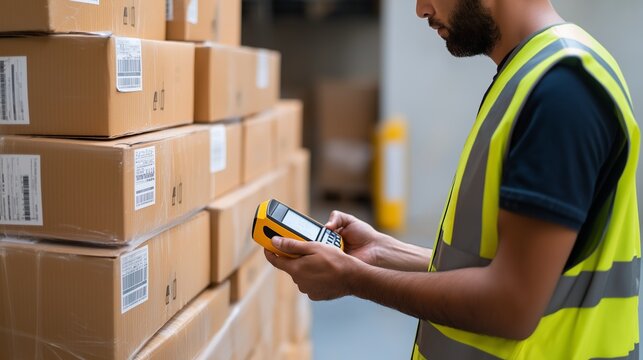 Warehouse worker verifying a shipment by scanning a barcode