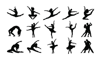 Collection of various dance silhouette poses on white background © Maidul islam