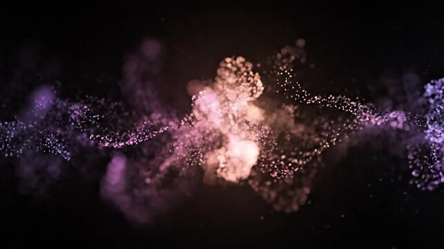 Vibrant particles explode in a mesmerizing display of colorful lights and smoke on a dark background
