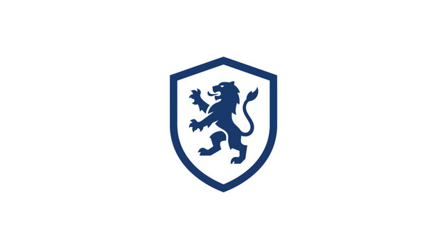 Blue lion on shield emblem logo.