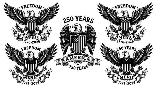 American eagle vector illustrations celebrating 250 years of freedom