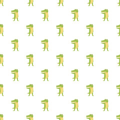 Fototapeta premium Green cartoon alligators forming a fun seamless pattern on a white background