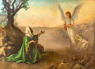 Fototapeten Jesus Christus BERGAMO, ITALY - MARCH 18, 2026: The painting of Prophet Elijah Receiving Bread and Water from an Angel in the church Chiesa di San Leonardo by unknown artist.   © Renáta Sedmáková