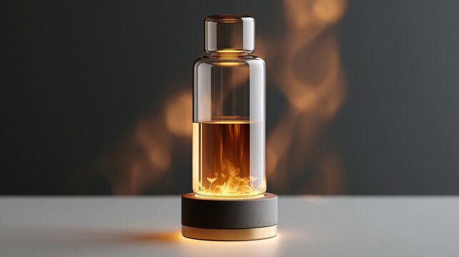 Water carafe and cup lid on dark ceramic base cast warm light on the wall