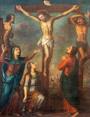 Fototapeten Jesus Christus BERGAMO, ITALY - MARCH 18, 2026: The painting of Crucifixion (part of Cross Way stations) in Chiesa di Santo Spirito by unknown artist.   © Renáta Sedmáková