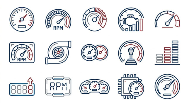Collection of Vehicle Dashboard and Engine Gauges Icons