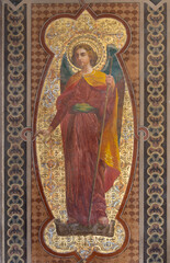 Obraz premium BERGAMO, ITALY - MARCH 18, 2026: The neo gothic freesco of Archangel Gabriel in the church Oratorio dell Immacolata by unknown artis from beginn of 20. cent.