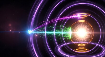 Fototapeta premium Abstract Light Particle Acceleration in Dark Cosmic Tunnel with Vibrant Neon Glow