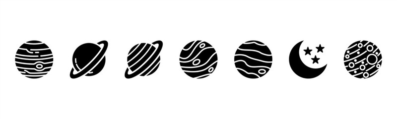 Outer Planets set featuring Jupiter, Saturn, Uranus, Neptune, Pluto, Moon, Mars for astronomy visuals. © Dewi Sari
