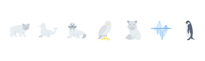 Arctic Life set featuring Polar Bear, Seal, Walrus, Snowy Owl, Arctic Fox, Iceberg, Penguin for cold-climate visuals. © Dewi Sari