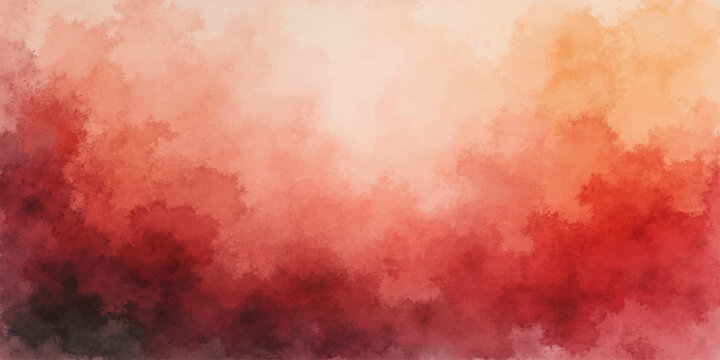 An abstract watercolor and red grunge background featuring a vintage textured paint pattern with fire orange, yellow, and dark smoke clouds on an old paper art wallpaper backdrop
