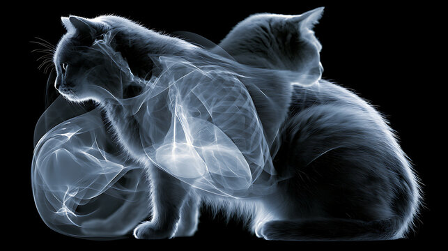 Chest x-ray of a cat, right lateral view.