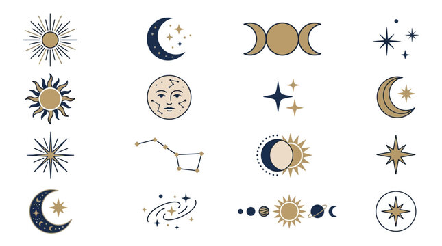 Collection of celestial body icons.