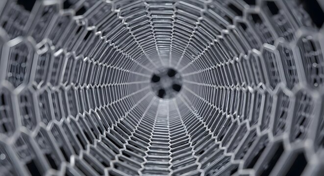 Close-up of carbon nanotube structure with hexagonal pattern