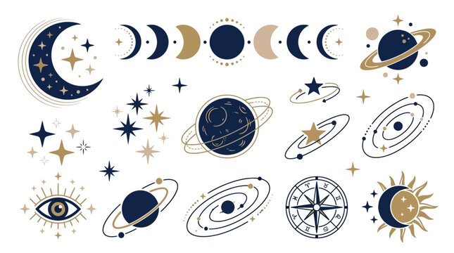 Collection of celestial body illustrations.