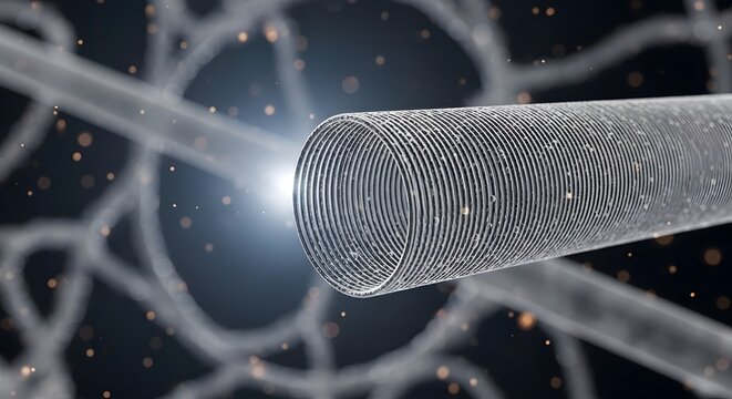 Close-up of carbon nanotube structure with bright light background