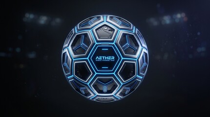 Naklejka premium Futuristic Soccer Ball Glowing in Dark Space