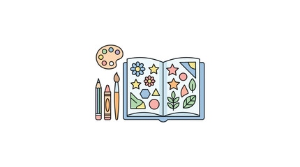 Colorful Art Supplies and Creative Workbook Scene © Bayu