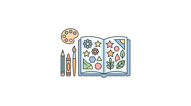 Colorful Art Supplies and Creative Workbook Scene
