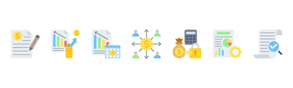 Budget Management icon set includes Expense Tracking, Income Planning, Forecasting, Allocation, Cost Control, Reporting, and Review for financial efficiency.