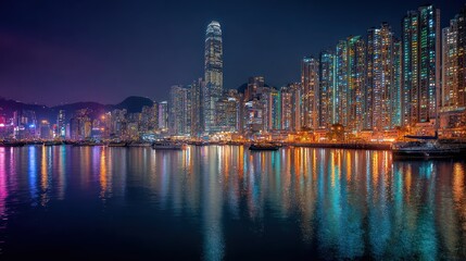 Naklejka premium City skyline illuminated night scene