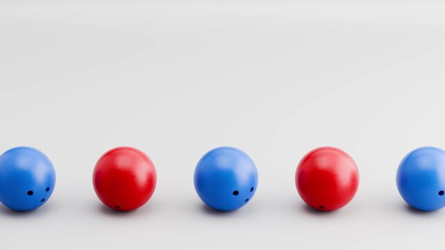 Seamless 3D Animation of Bowling Balls Rolling on Gray Background Loop 
