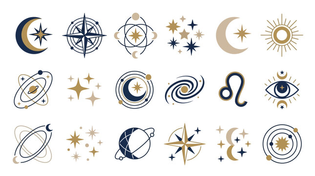 Astrology zodiac astronomy symbols collection.