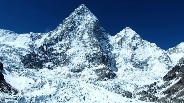 Mountain Range Featuring Glaciers Snowfields and a Mountaineering Base Camp in the Himalayas Adventure Expedition Scenery
