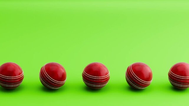 Seamless 3D Animation of Cricket Balls Rolling on Green Background Loop 