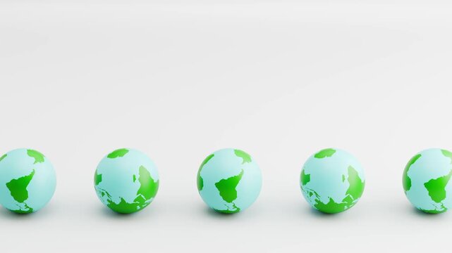 Seamless 3D Animation of Earth Planets Rolling on Gray Background Loop 