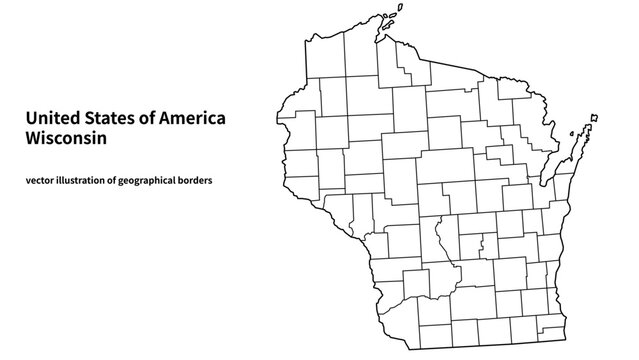 Wisconsin state county border vector line map layout for great lakes region