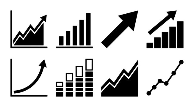 Growth Charts and Graphs Icons, Business Analytics Data Visualization Vector Set